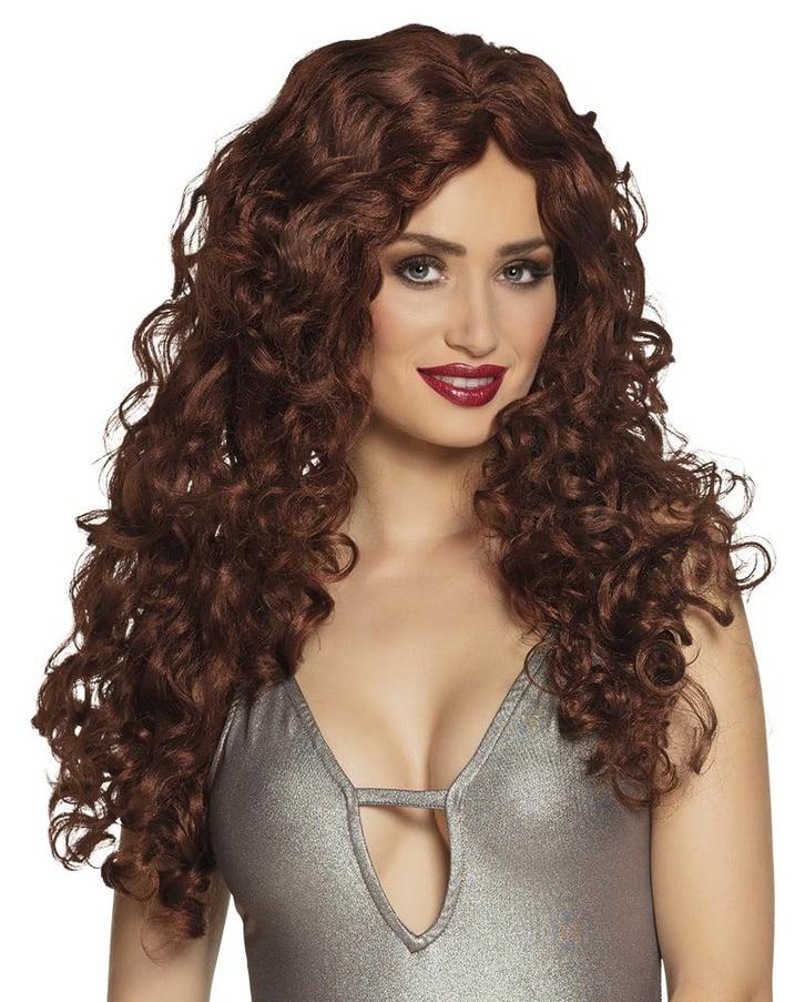 Pruik Lang Haar Krul Bruin, Hobby en Vrije tijd, Feestartikelen, Nieuw, Verzenden