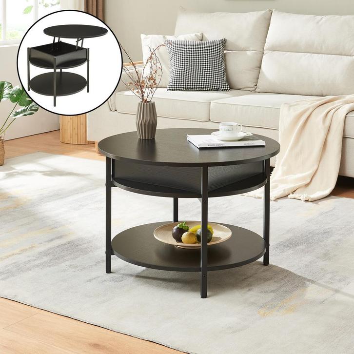Salontafel Kandas rond zwart en houtkleurig Ø70 cm [en.casa], Huis en Inrichting, Tafels | Salontafels, Verzenden