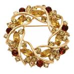 Fako Bijoux - Broche - Krans - Kristal - Ø 49mm - Goud -, Sieraden, Tassen en Uiterlijk, Broches, Verzenden, Nieuw