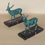 Boekensteunen (2) - Marmer, spelter - Hinde en Bok , Herten, Antiek en Kunst
