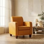 Leren fauteuil Joy - Toledo Leem (geel/bruin) - Poten hout, Huis en Inrichting, Fauteuils, Nieuw, Ophalen of Verzenden, Eigentijds, Klassiek, Modern