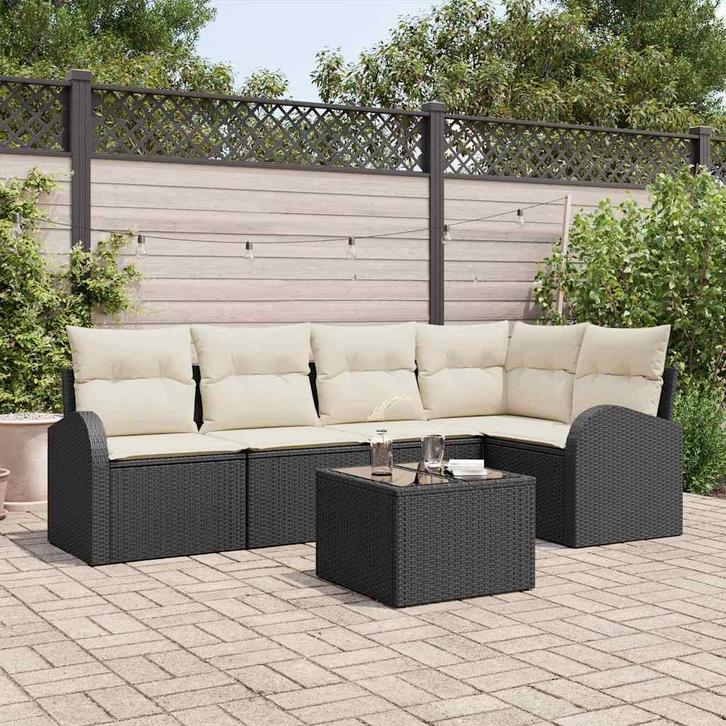 vidaXL Bankstel met kussen Zwart Polyester, Tuin en Terras, Tuinsets en Loungesets, Nieuw, Rotan, Verzenden