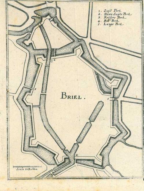 Stadsplattegrond van Brielle, Antiek en Kunst, Kunst | Etsen en Gravures