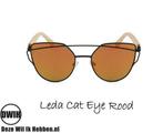 Houten zonnebril: Leda Cat Eye Rood spiegelglas, Verzenden, Nieuw
