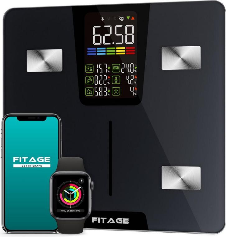 2dekans | FITAGE LED Weegschaal Personenweegschaal Digitaal, Sport en Fitness, Fitnessmaterialen, Zo goed als nieuw, Ophalen of Verzenden