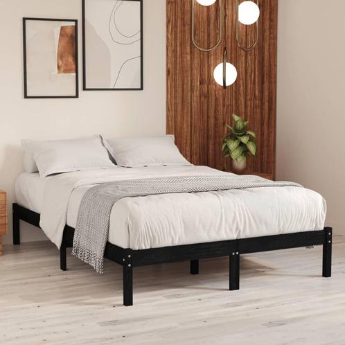 vidaXL Bedframe massief grenenhout zwart 140x190 cm, Huis en Inrichting, Slaapkamer | Bedden, 140 cm, 190 cm of minder, Zwart