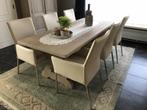 Set van 6 leren eetkamerstoelen - crème kleurig leer, Huis en Inrichting, Stoelen, Ophalen of Verzenden, Nieuw, Leer
