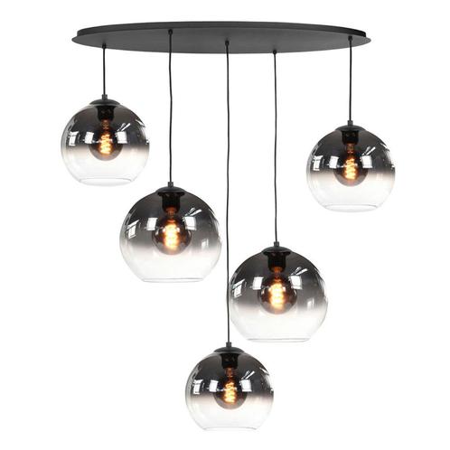 Hanglamp Semi smoked glas 5 voudig E27 Ovaal Fantasy globes, Huis en Inrichting, Lampen | Hanglampen, Metaal, Minder dan 50 cm