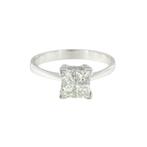 Ring - 18 karaat Witgoud - Diamanten vierkant, Nieuw