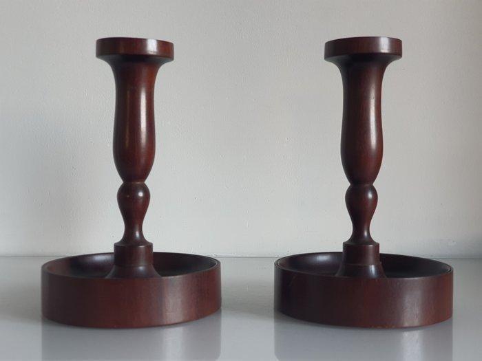 Para duskich wieczników mahoniowych Vintage MCM, Antiek en Kunst, Curiosa en Brocante