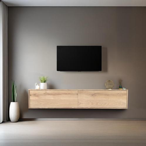 Zwevend TV Meubel - Massief eiken - push to open, Huis en Inrichting, Kasten | Televisiemeubels, Nieuw, Eikenhout