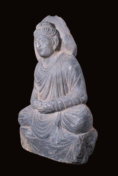 Gandhara Zittende Boeddha van leisteen - Geweldig! - 33.5 cm, Verzamelen, Mineralen en Fossielen