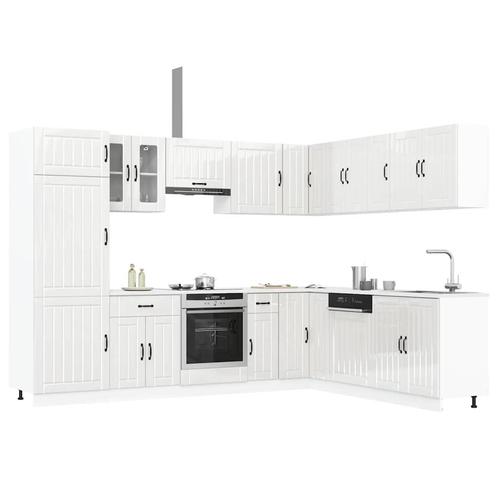 vidaXL 14-delige Keukenkastenset Lucca bewerkt hout glanzend, Huis en Inrichting, Keuken | Keukenelementen, Wit, Nieuw, Verzenden