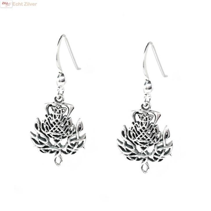 Zilveren Keltische distel bloem oorbellen, Sieraden, Tassen en Uiterlijk, Oorbellen, Nieuw, Verzenden