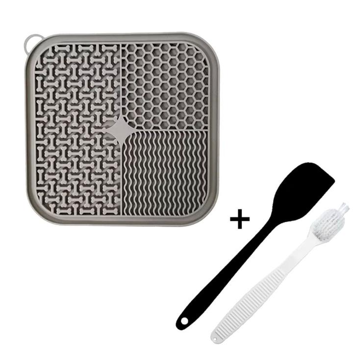 Likmat Hond Grijs 20x20cm incl. spatel en schoonmaakborstel, Dieren en Toebehoren, Hondenspeelgoed, Nieuw, Ophalen of Verzenden