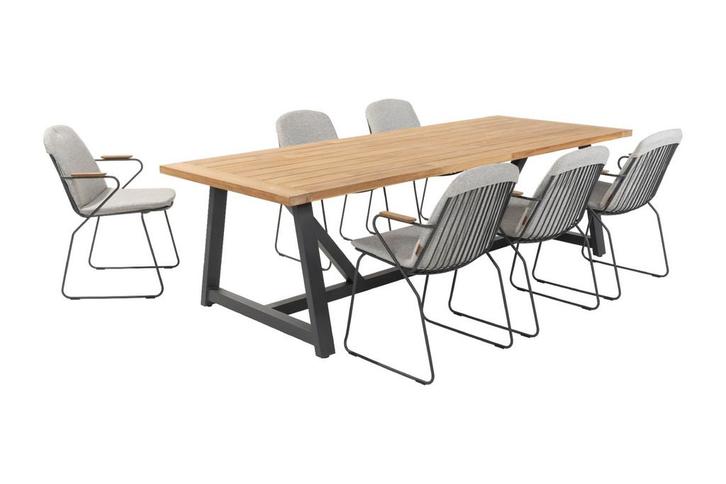 4SO Veneto/Noah 6-persoons stapelbare tuinset 260x100 cm. -, Tuin en Terras, Tuinsets en Loungesets, Tuinset, Nieuw, Hout, Verzenden