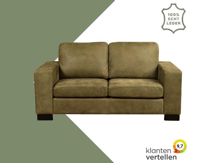 Leren bank Enjoy - 2 zits - Kenia Olive (olijf) - Poten, Huis en Inrichting, Banken | Bankstellen, 150 tot 200 cm, 75 tot 100 cm