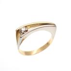 Bicolor gouden solitair ring met diamant 0,10 ct., Sieraden, Tassen en Uiterlijk, Ringen, 18 tot 19, Gebruikt, Ophalen of Verzenden