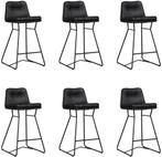 Set van 6 Zwarte leren industriële barkrukken - staal zwart, Huis en Inrichting, Stoelen, Nieuw, Vijf, Zes of meer stoelen, Leer