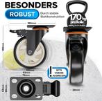 Zwenkwielen 125 mm set 4 Polyurethane (PU), Ophalen of Verzenden, Nieuw