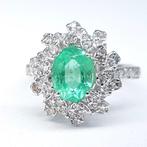Ring - 18 karaat Witgoud -  1.48 tw. Smaragd - Diamant, Sieraden, Tassen en Uiterlijk, Antieke sieraden