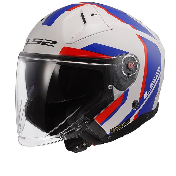 LS2 OF603 Infinity II Focus Wit Blauw Rood 06 Jethelm, Motoren, Kleding | Motorhelmen, Nieuw met kaartje, Overige merken, Jethelm