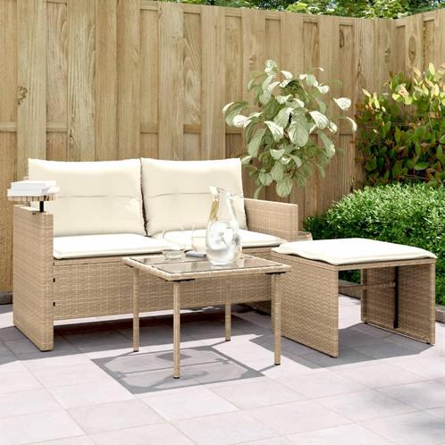 vidaXL 3-delige Loungeset met kussens poly rattan beige, Tuin en Terras, Tuinsets en Loungesets, Loungeset, Nieuw, Rotan, Verzenden