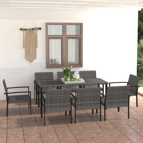 vidaXL 9-delige Tuinset poly rattan grijs, Tuin en Terras, Tuinsets en Loungesets, Tuinset, Nieuw, 8 zitplaatsen, Rotan, Verzenden