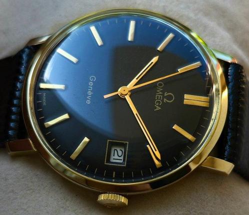 Omega - Genève - 14K Gold - Black Gilt Dial - 1975 - Zonder, Sieraden, Tassen en Uiterlijk, Horloges | Heren