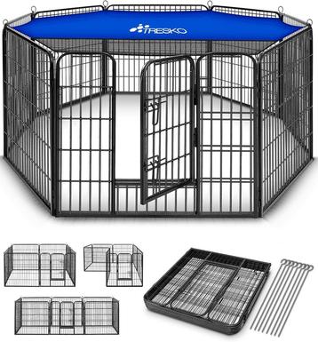TRESKO® Puppyren 60 cm hoog met dak en grondankers, 8-delig, beschikbaar voor biedingen