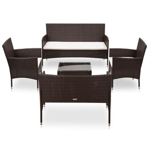 vidaXL 5-delige Loungeset met kussens poly rattan bruin, Tuin en Terras, Tuinsets en Loungesets, Loungeset, Nieuw, 5 zitplaatsen