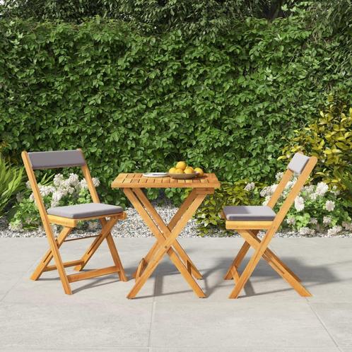 vidaXL 3-delige Bistroset inklapbaar met kussens massief, Tuin en Terras, Tuinsets en Loungesets, Nieuw, 3 zitplaatsen, Hout, Verzenden