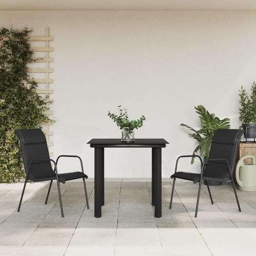 vidaXL 3-delige Tuinset textileen en staal zwart, Tuin en Terras, Tuinsets en Loungesets, Tuinset, Nieuw, 2 zitplaatsen, Rvs, Verzenden