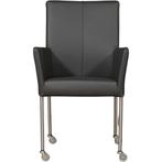 Leren eetkamerstoel Comfort met wieltjes en armleuning -, Huis en Inrichting, Stoelen, Leren eetkamerstoel Comfort met wieltjes en armleuning - Hermes Antracite (donkergrijs) - Poten staal rond RVS past perfect in uw interieur als u woonstijl: Modern is.