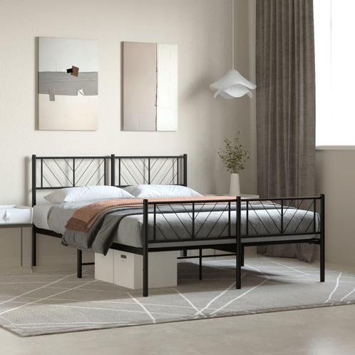 vidaXL Bedframe met voetbord zonder matras metaal zwart, Huis en Inrichting, Slaapkamer | Bedden, 160 cm, 200 cm, Zwart, Tweepersoons