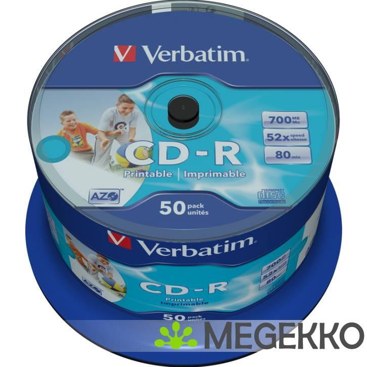 Verbatim CD-R 52x 50st. Cakebox Printable, Computers en Software, Overige Computers en Software, Nieuw, Verzenden