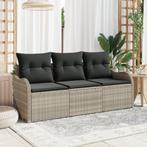 vidaXL 3-delig tuinset met kussens in lichtgrijs poly rattan, Tuin en Terras, Verzenden, Nieuw, Rotan, Tuinset