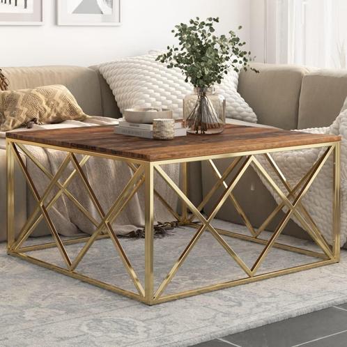 vidaXL Salontafel roestvrij staal en massief bielshout, Huis en Inrichting, Tafels | Salontafels, Nieuw, 100 tot 150 cm, Metaal