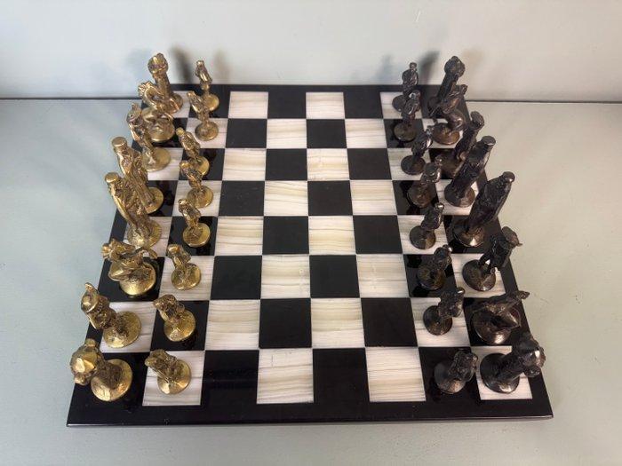 Schaakspel - Luxueus Vintage Marmeren Schaakspel met Massief, Antiek en Kunst, Curiosa en Brocante