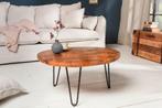 Ronde massief houten salontafel MOSAIK 70cm natuurlijk, Huis en Inrichting, Tafels | Salontafels, Ophalen of Verzenden, Nieuw
