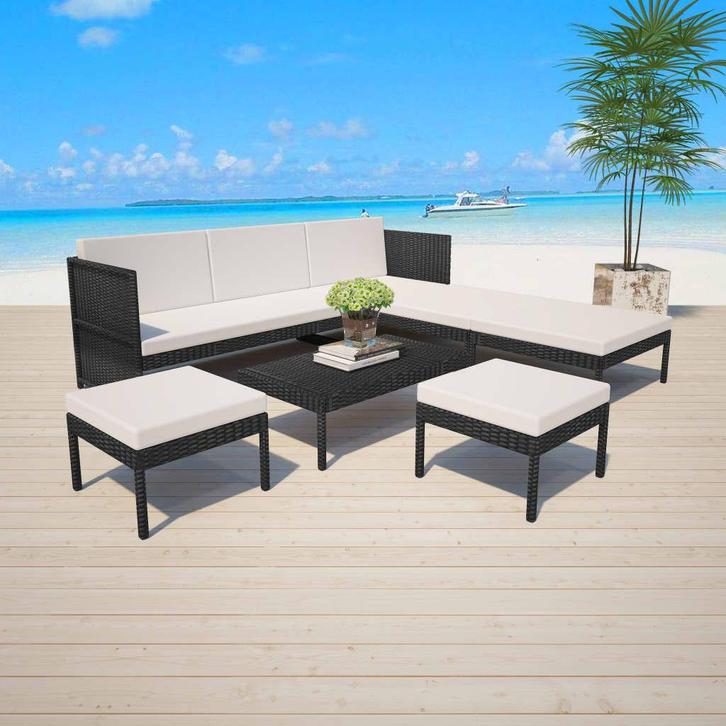 vidaXL 6-delige Loungeset met kussens poly rattan zwart, Tuin en Terras, Tuinsets en Loungesets, Loungeset, Nieuw, Rotan, Verzenden