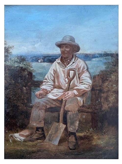 Barbizon School (XIX) - Peasant Farmer Taking a Break, Antiek en Kunst, Kunst | Schilderijen | Klassiek