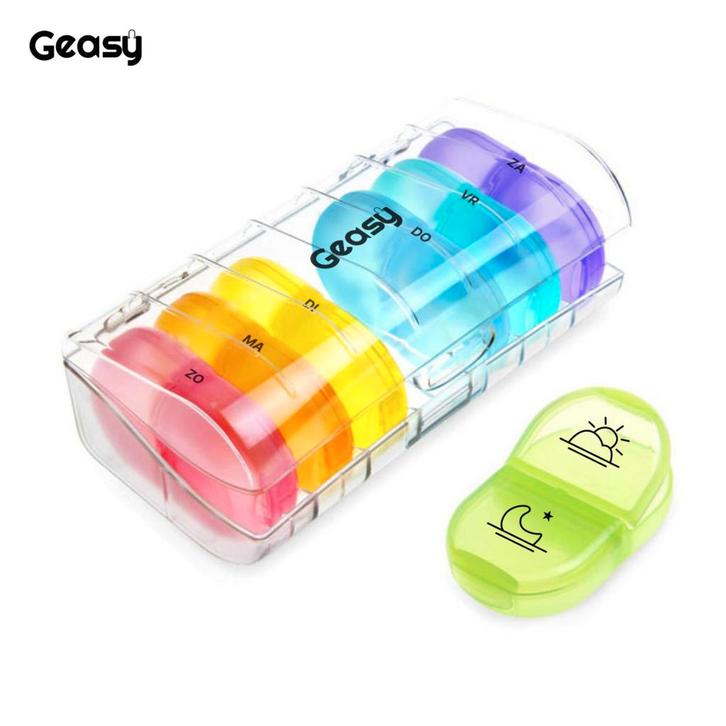 GEASY Pillendoos 7 Dagen – 2 Vakken – Transparant/Gekleurd, Antiek en Kunst, Antiek | Goud en Zilver, Verzenden