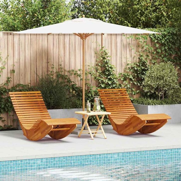 vidaXL Lounger 2 pcs Bruin 154 x 60 x 74 cm Massief, Tuin en Terras, Ligbedden, Nieuw, Verzenden