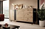 Dressoir Antraciet Eiken hotel chic ladekast industrieel, Verzenden, 150 tot 200 cm, Nieuw, Scandinavisch