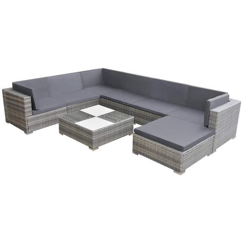 vidaXL 8-delige Loungeset met kussens poly rattan grijs, Tuin en Terras, Tuinsets en Loungesets, Loungeset, Nieuw, 8 zitplaatsen