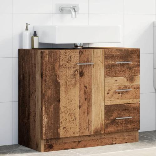 vidaXL Wastafelkast 63x30x54 cm bewerkt hout oud houtkleurig, Huis en Inrichting, Badkamer | Badkamermeubels, Nieuw, Minder dan 100 cm