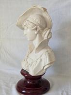 Buste en Albatre sur socle marbre bordeaux - Élégante au, Antiek en Kunst, Curiosa en Brocante