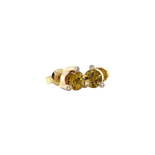 Gouden oorstekers met chrysoberyl en zirkonia 14 krt, Sieraden, Tassen en Uiterlijk, Oorbellen, Zo goed als nieuw, Goud, Verzenden