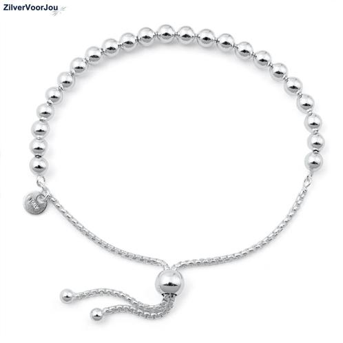 Zilveren bolletje slider armband 15-21 cm, Sieraden, Tassen en Uiterlijk, Armbanden, Nieuw, Verzenden